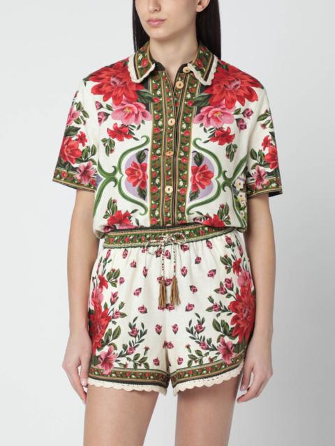 Linen-blend shirt with floral print