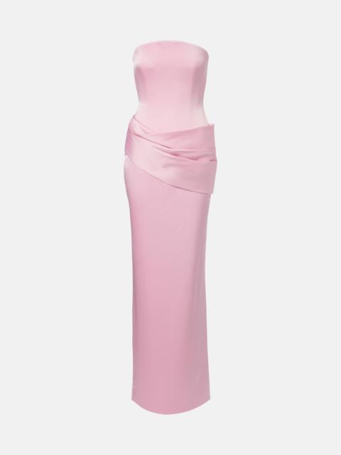 Draped satin crêpe bustier gown