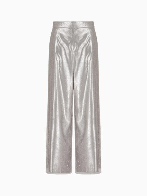 Silk cady wide-leg trousers in silk and tulle with rhinestone embroidery