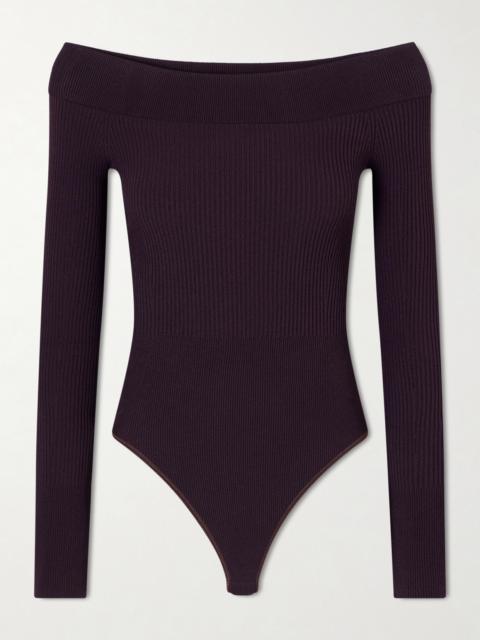 Off-the-shoulder Ribbed-knit Bodysuit