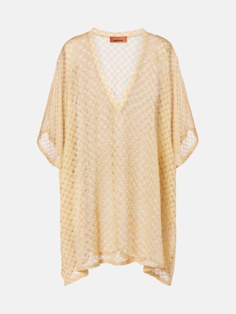 Open-knit lamé kaftan