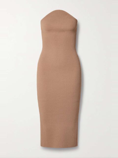 Rumer strapless ribbed-knit midi dress