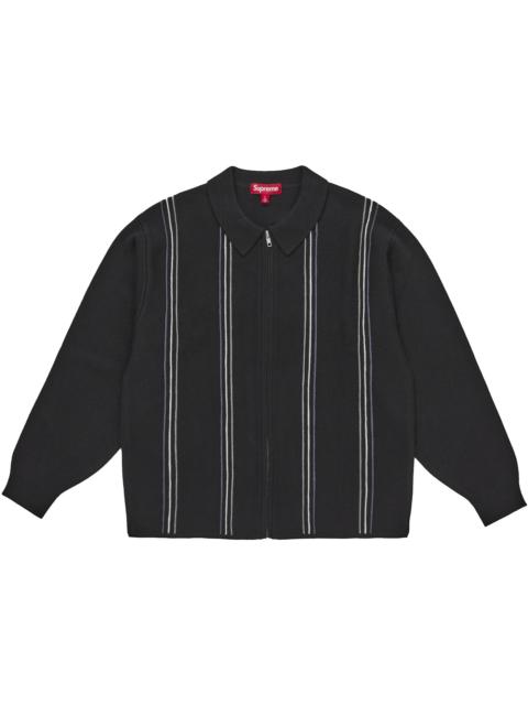 Supreme Stripe Zip Up Polo Sweater Black