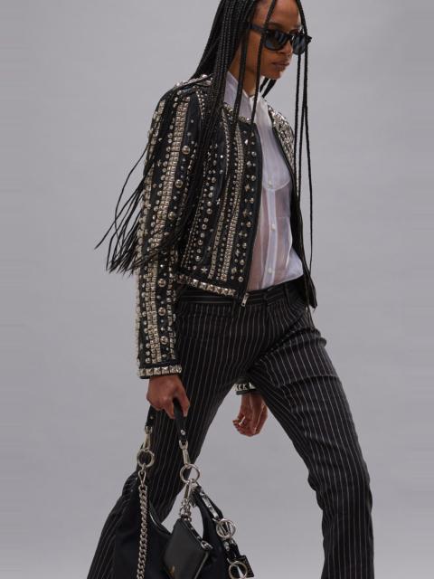 FRONT ZIP CREWNECK LEATHER JACKET