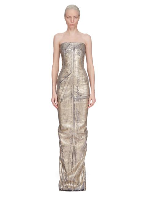 Abito strapless metallic coated-denim gown