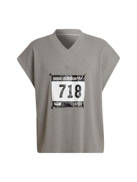 adidas originals Blue Version Detachable Solid Color Athleisure Casual Sports V neck Vest Gray HC382