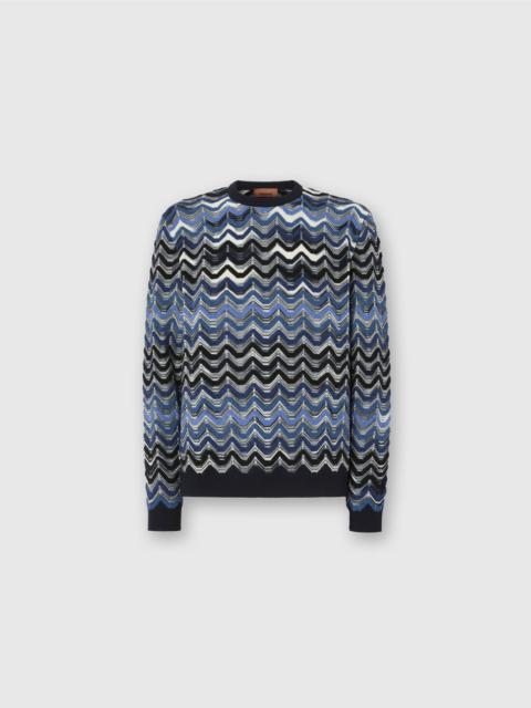 Crew Neck Sweater with Geometric Zigzag Pattern