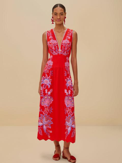 Red Porcelain Garden Euroflax™ Premium Linen Midi Dress