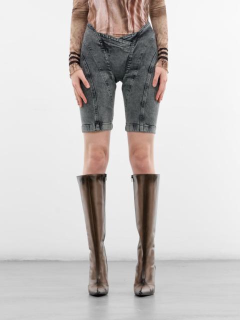 Celest Denim Asymmetric Drainpipe Shorts