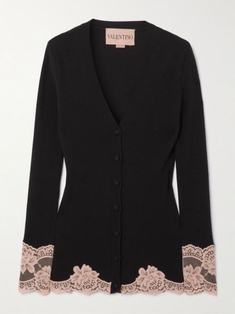 Lace-trimmed cashmere cardigan Black