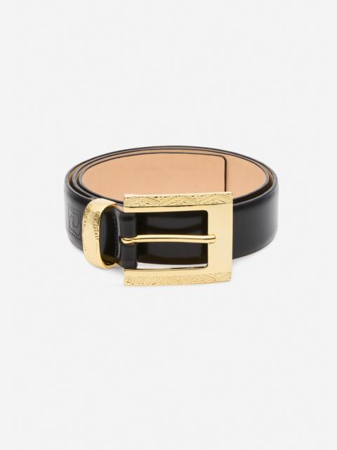 Engraved rectangular buckle belt in black and gold