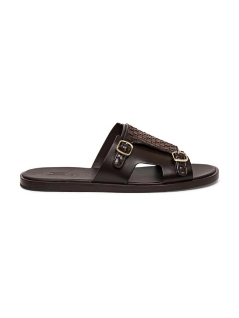 Men’s brown woven leather double-buckle sandal