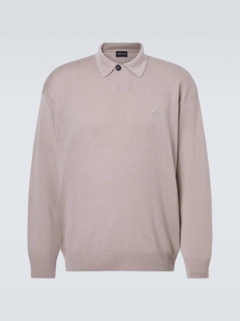 Embroidered linen-blend polo sweater