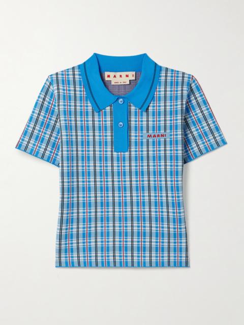 Checked Jacquard-knit Polo Top