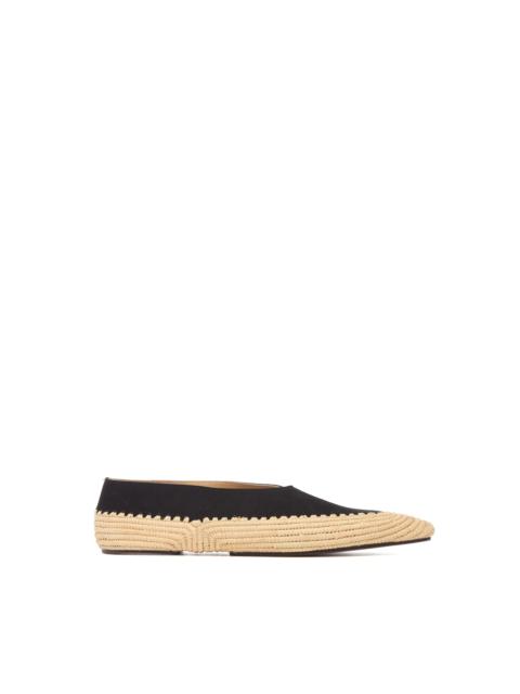 Strength Flat Shoe in Black Suede & Natural Raffia