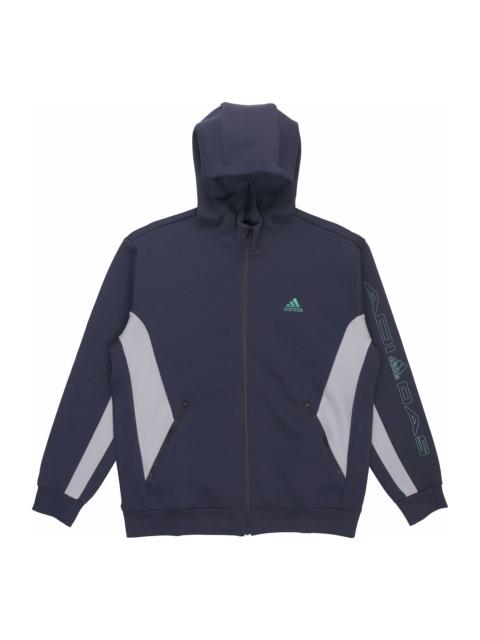Men's adidas St Blok Knjkt Chest Brand Logo Embroidered Hooded Track Jacket Blue HM5145