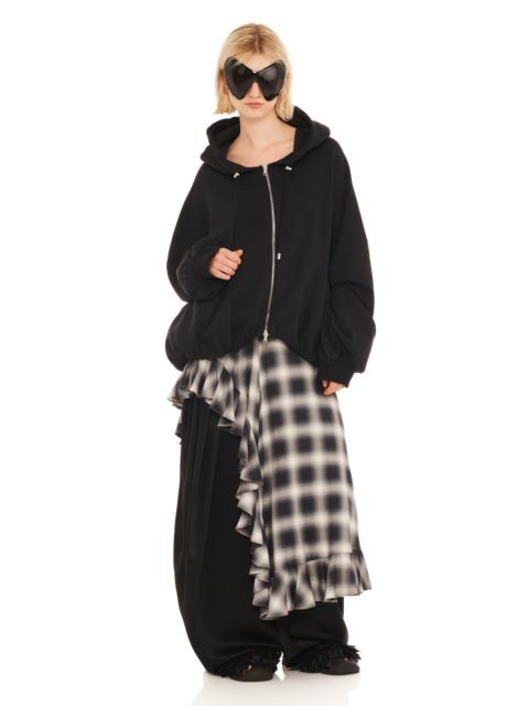 RHINESTONE BLACK GATHERED ZIP UP HOODIE