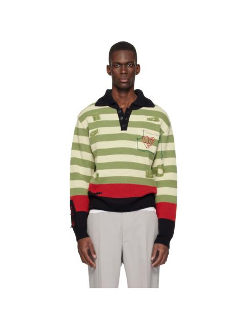Multicolor Stripe Damaged Polo