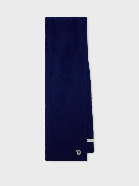 Dark Blue 'Zebra' Lambswool Ribbed Knit Scarf