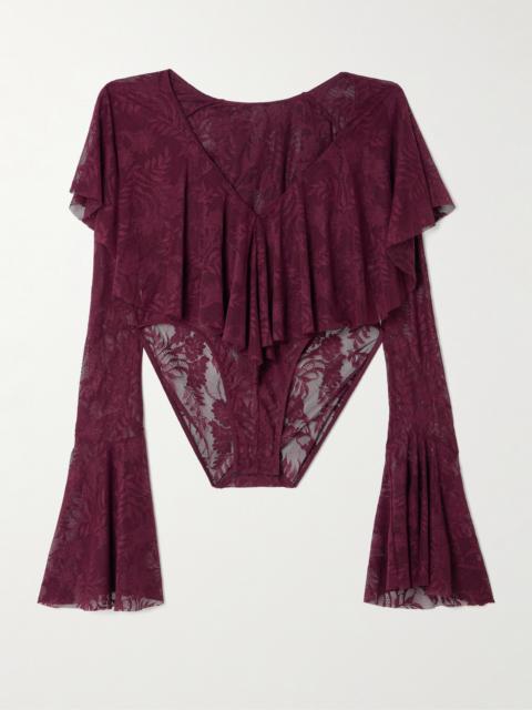 Ruffled Stretch-lace Bodysuit