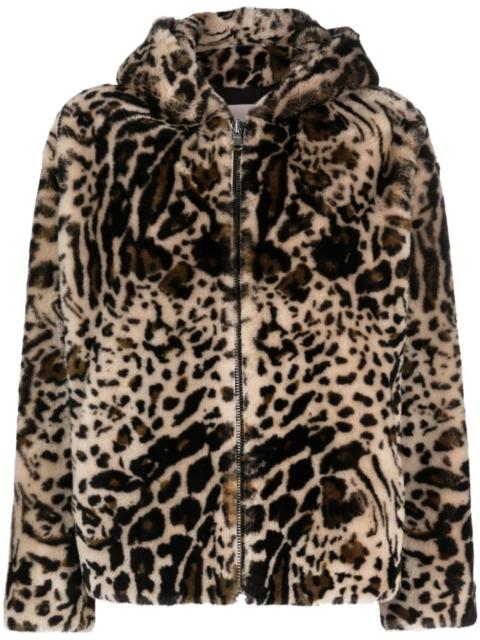 leopard-print shearling hooded jacket