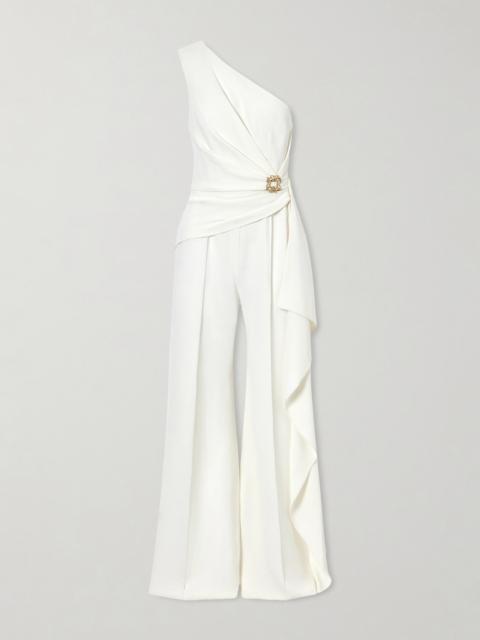 One-shoulder Embellished Cady Jumpsuit