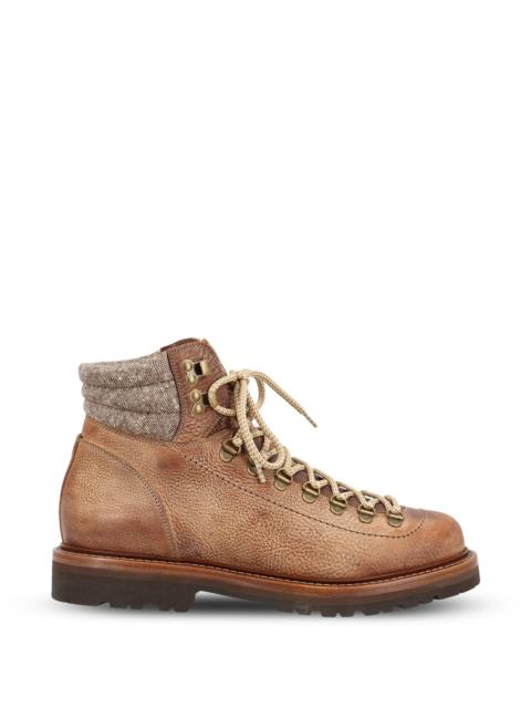Brunello Cucinelli Grained Calfskin Mountain-style Boots With Wool And Cashmere Insert