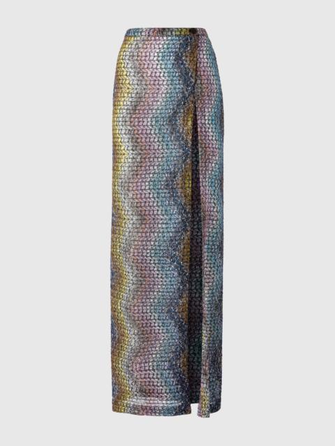 Long skirt in viscose lamé with zig zag motif
