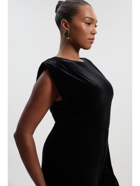 Plus Size Stretch Velvet Strong Shoulder Jumpsuit