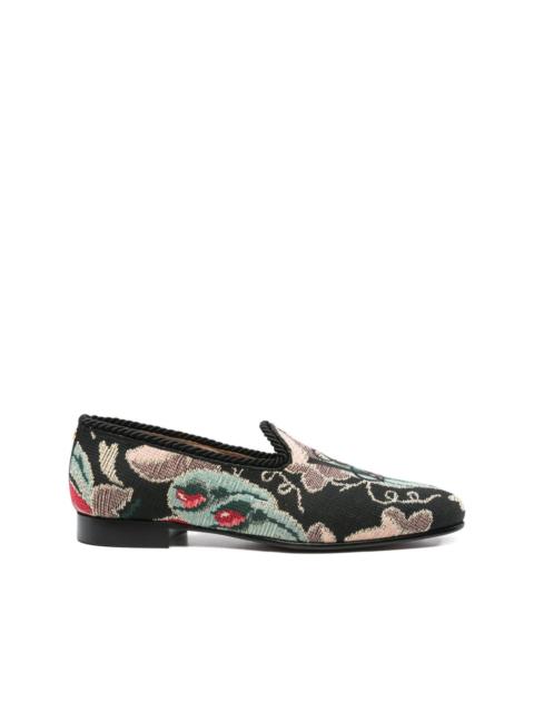 floral-patterned rope-trimmed loafers
