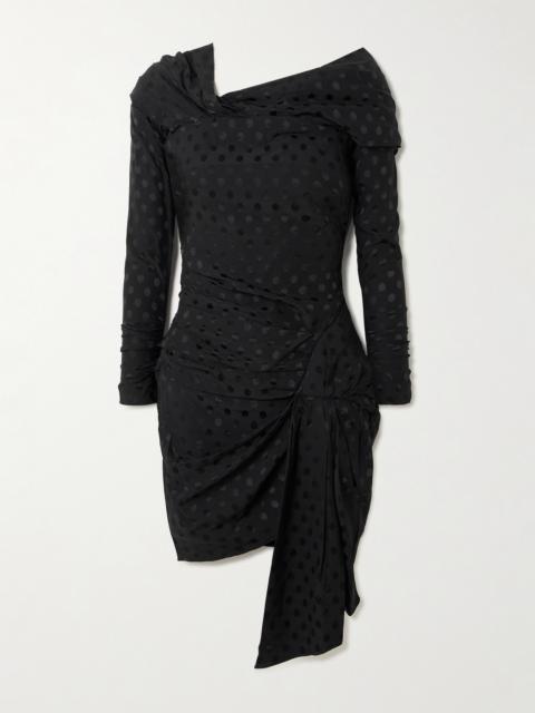 Asymmetric Draped Polka-dot Stretch-silk Dress