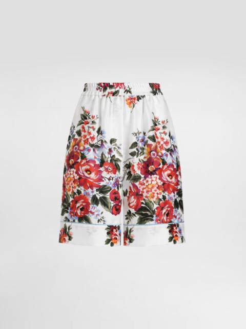 Flower bouquet-print twill vanity bermuda shorts