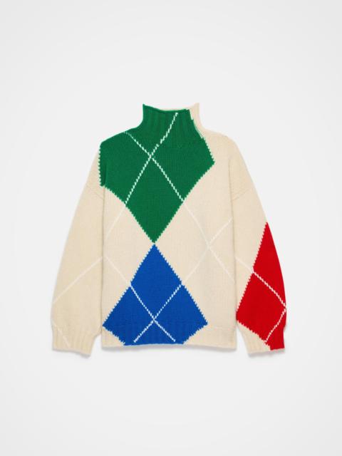 MENS JW ANDERSON X PRINGLE TURTLE-NECK ARGYLE JUMPER IN NATURAL