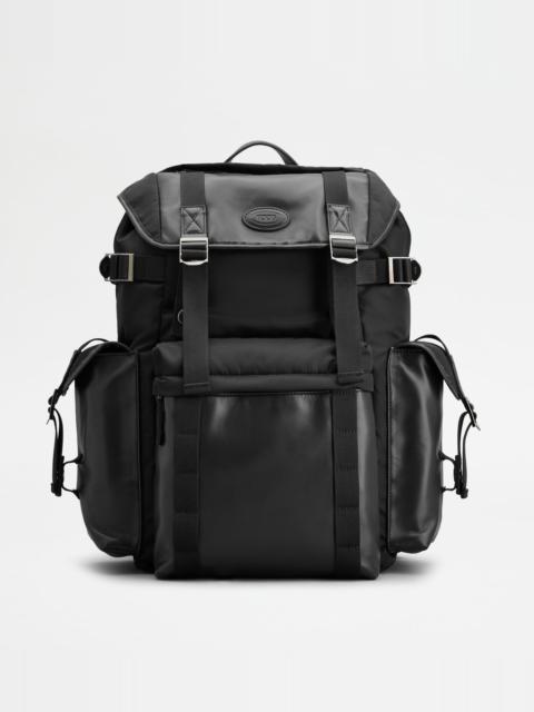 BACKPACK IN FABRIC AND LEATHER MEDIUM - BLACK