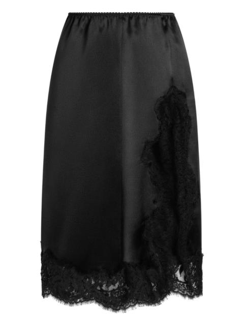 lace-insert satin skirt