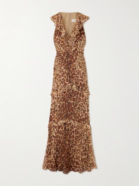 Rita Ruffled Cheetah-print Crepon Gown