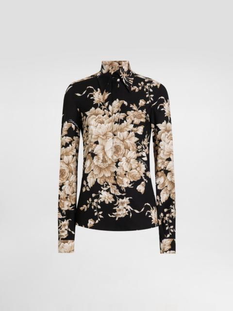 Rose-print charmeuse shirt