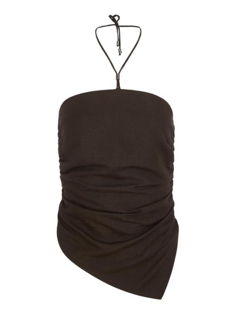 Air Linen Asymmetrical Halter Top brown