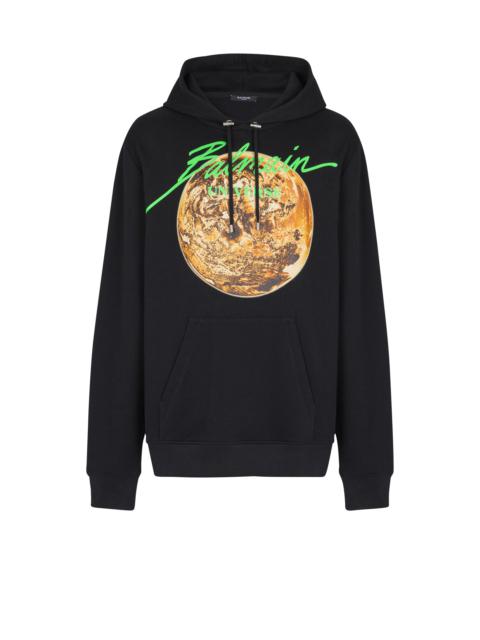 Printed Balmain Universe logo and planet hoodie