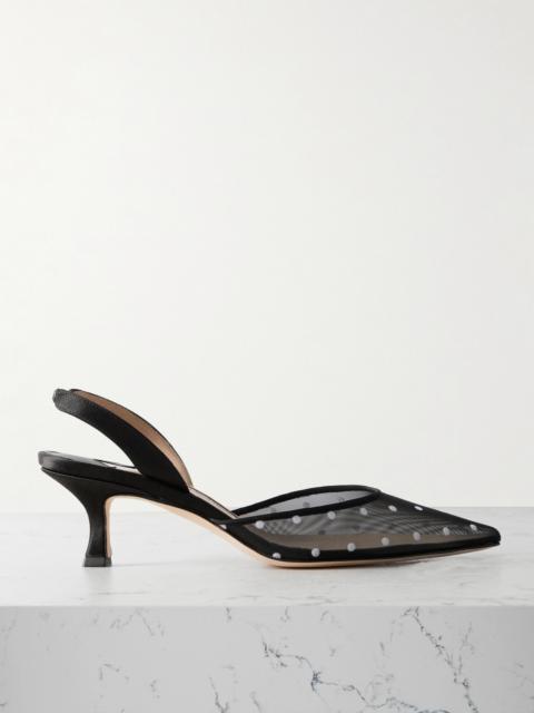 Carolyne 50 Polka-dot Flocked Mesh And Satin Slingback Pumps