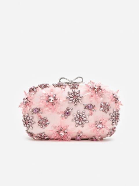 Pink Satin Floral Crystal Clutch