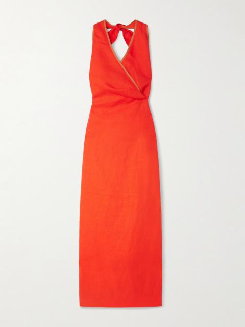 Panettone Wrap-effect Linen Halterneck Midi Dress