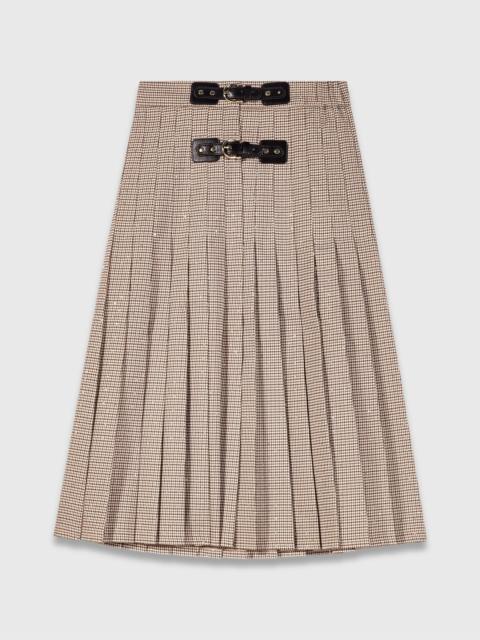 Pleated checked midi skirt