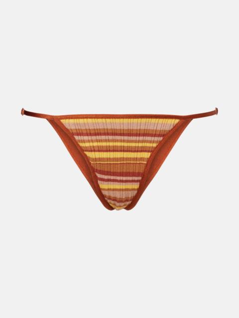 Ann ribbed-knit striped bikini bottoms