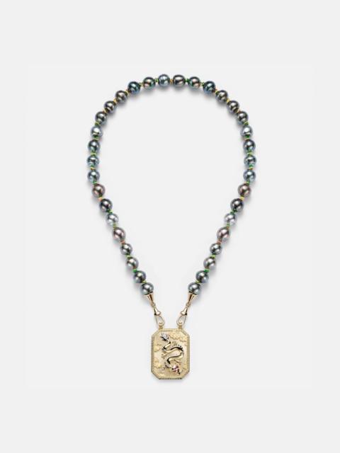 Dragon 18kt gold necklace with pearl and rubies