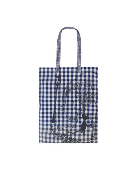 gingham-pattern graphic-print tote bag