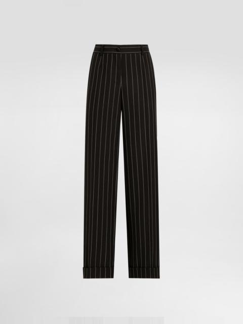 Straight-leg pinstripe wool pants with turn-ups