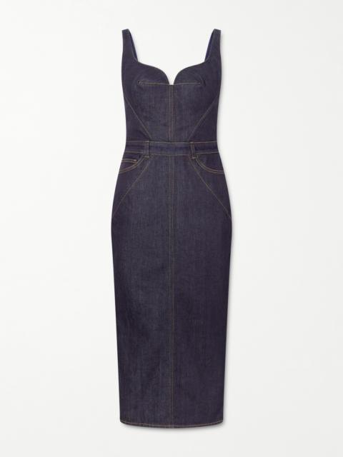 Paneled Denim Midi Dress