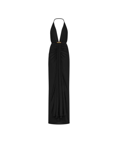V-NECK EVENING DRESS WITH DRAPED WATERFALL DETAIL