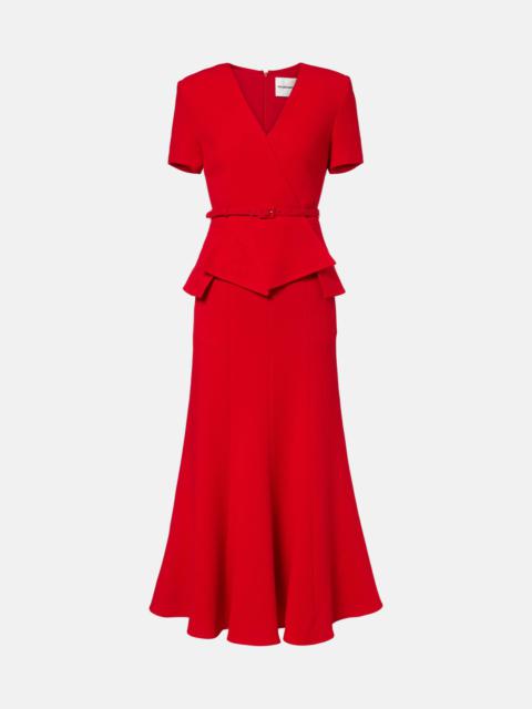 Draped peplum wool midi dress